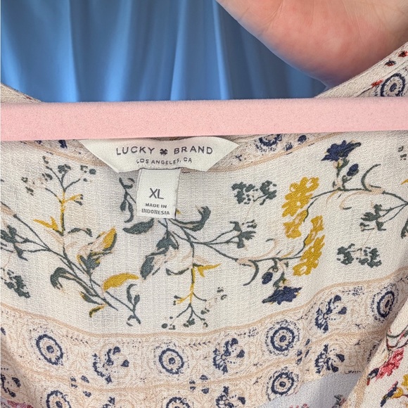 Lucky Brand Cream Floral Maxi Dress with Blue & Red Accents - Picture 3 of 3